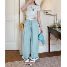 配色ヘムワイドパンツ