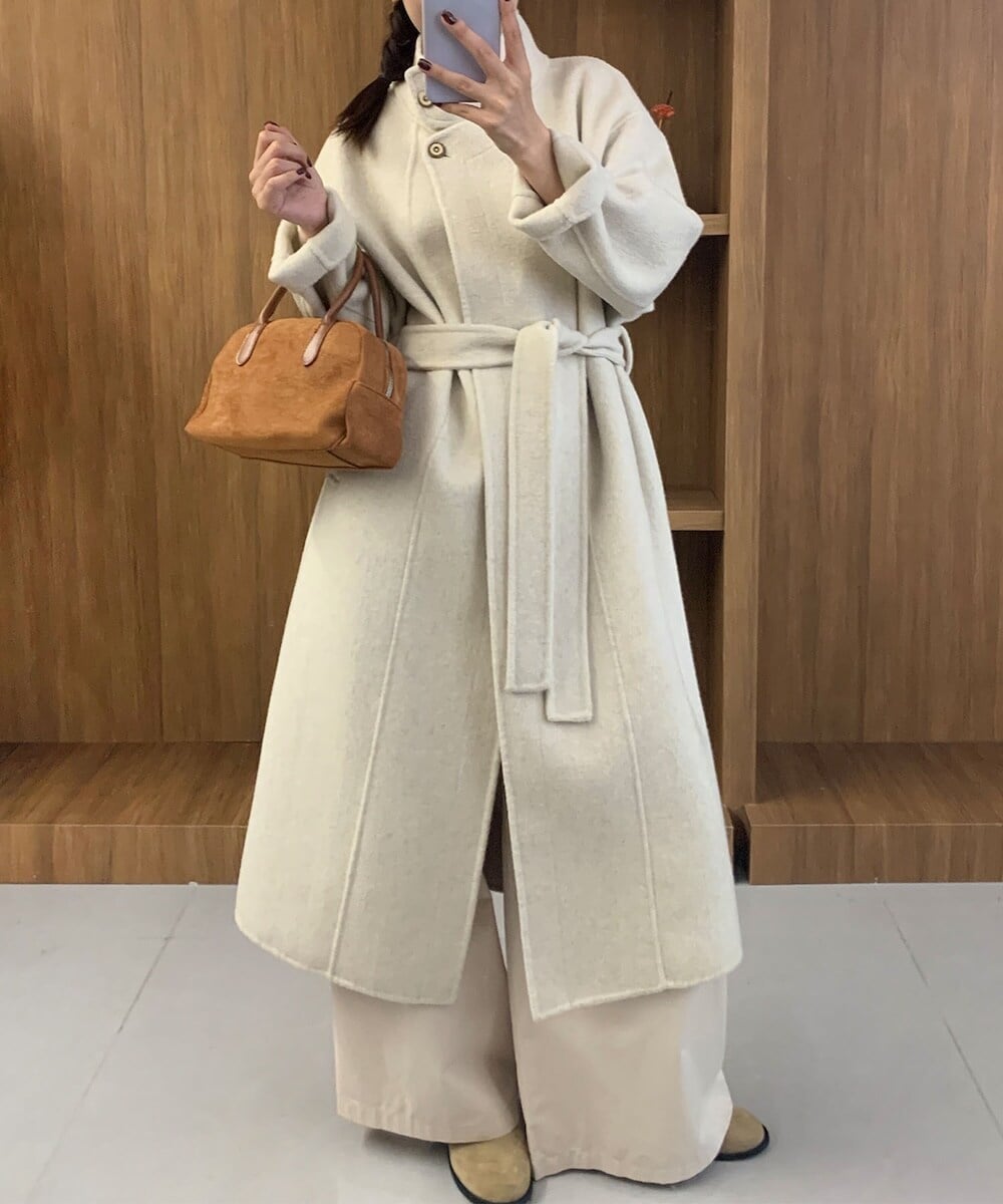 BANICO】スタンドカラー ベルト付きウールロングコート | バニコ