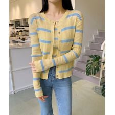 【BANICO】アンサンブル ボーダー ニット カーディガン セット