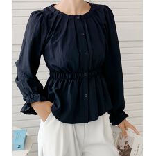 【BANICO】ウエストギャザー フリル袖 シャツブラウス