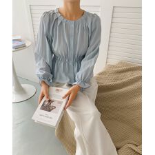 【BANICO】ウエストギャザー フリル袖 シャツブラウス