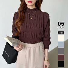 COCOMOMO(COCOMOMO)の裏起毛 ハイネック ブラウス フリルハイネック シャーリング フリルブラウス フリル 長袖