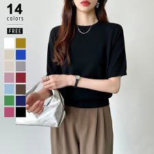 サマーニット オフィスカジュアル クルーネックニット 半袖 クルーネック レディース ニット トップ