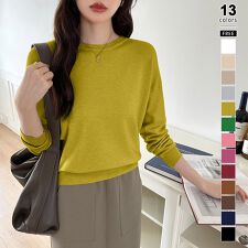 クルーネックニット 長袖トップス オフィスカジュアル ニット クルーネック 長袖 きれいめ トップス