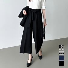 スーツパンツ ワイドパンツ・テーパードパンツ 選べる2タイプ ウエストリボン付き スーツ パンツ