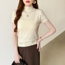 サマーニット 半袖ニット ハイネックニット トップス レディース ニット ハイネック オフィス