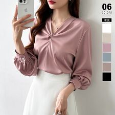 とろみシフォン オフィスカジュアル シフォンブラウス レディース ブラウス 長袖 vネック