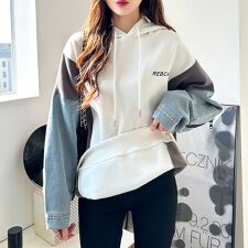 COCOMOMO(COCOMOMO)の裏起毛あり・なし選べる ドッキングデニムパーカー フード付きスウェット オーバーサイズ パーカー