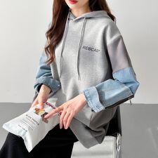 COCOMOMO(COCOMOMO)の裏起毛あり・なし選べる ドッキングデニムパーカー フード付きスウェット オーバーサイズ パーカー