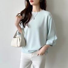 ツイストスリーブ カットソー 七分袖 トップス パフスリーブ tシャツ レディース ラウンドネック