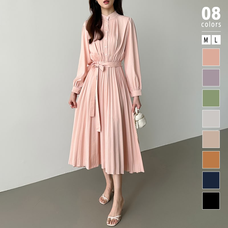 ワンピース プリーツワンピース ロングワンピース レディース シフォン フレア シャツワンピース