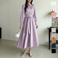 ワンピース プリーツワンピース ロングワンピース レディース シフォン フレア シャツワンピース