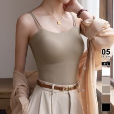 ダブルストラップ カップ付き キャミソール ブラトップ キャミ インナー ナローストラップ リブ