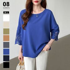 COCOMOMO(COCOMOMO)の袖レース ブラウス チュニック ゆったり 体型カバー 七分袖 レディース トップス 刺繍レース 楊柳