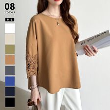 COCOMOMO(COCOMOMO)の袖レース ブラウス チュニック ゆったり 体型カバー 七分袖 レディース トップス 刺繍レース 楊柳