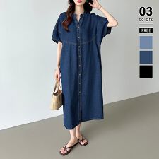 デニムワンピース デニムシャツワンピース 韓国ファッション ワンピース デニム レディース 半袖