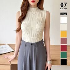 ノースリーブ ハイネック サマーニット タンクトップ レディース ニット トップス リブニット