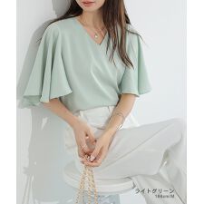 シフォンブラウス フレアスリーブブラウス とろみシャツブラウス ブラウス レディース 半袖