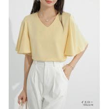 シフォンブラウス フレアスリーブブラウス とろみシャツブラウス ブラウス レディース 半袖