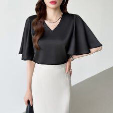 シフォンブラウス フレアスリーブブラウス とろみシャツブラウス ブラウス レディース 半袖