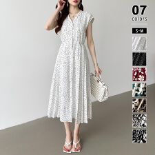 【選べるデザイン】 フレンチスリーブワンピース 夏ワンピース 総柄ワンピース ワンピース