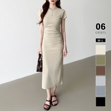 【美シルエット】 ウエストギャザーワンピース Tシャツワンピース タイトワンピース 夏ワンピース