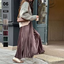 ベロアスカート プリーツスカート ロングスカート ベロア ロング プリーツ スカート ハイウエスト
