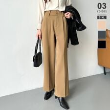 裏起毛 スラックスパンツ ストレートワイドパンツ レディース スラックス パンツ ツータック