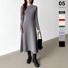 選べる2タイプ Aラインワンピース ワンピース スポンジニット シンプル 配色 バイカラー ニット