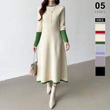 COCOMOMO(COCOMOMO)の選べる2タイプ Aラインワンピース ワンピース スポンジニット シンプル 配色 バイカラー ニット