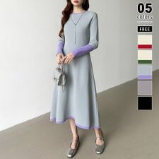 COCOMOMO(COCOMOMO)の選べる2タイプ Aラインワンピース ワンピース スポンジニット シンプル 配色 バイカラー ニット