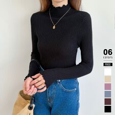 メロウフリル リブニットトップス フリルハイネック ニット ハイネック メロウ フリル リブニット