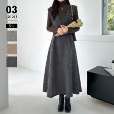 COCOMOMO(COCOMOMO)のジャンパースカート Vネック ワンピース レディース ロング ジャンスカ オールインワン 秋冬