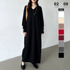 選べる2丈 Vネック ワンピース ロングワンピース ニットワンピース 長袖 ロング丈 マキシ丈