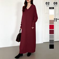 選べる2丈 Vネック ワンピース ロングワンピース ニットワンピース 長袖 ロング丈 マキシ丈