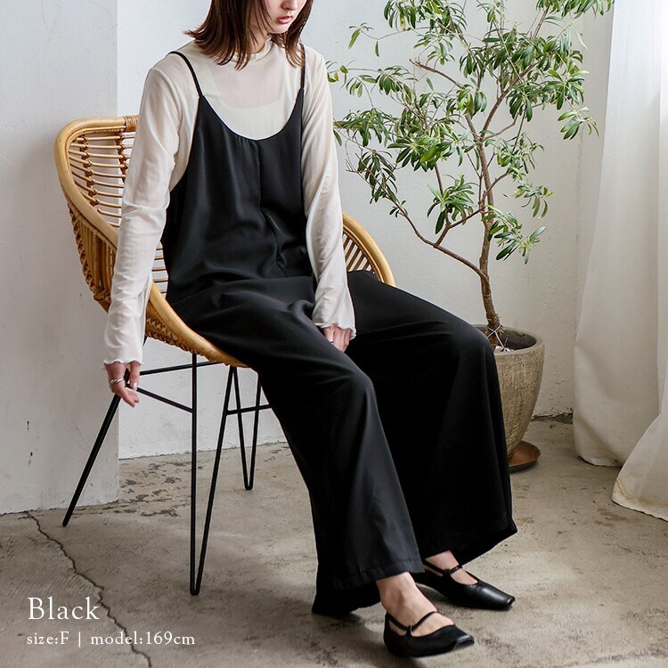 ⭐︎Shio⭐︎ANIECAサテンキャミサロペット ブラック ⭐︎Shio様専用⭐︎ANIECAサテンキャミサロペット ブラック