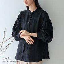 バンドカラーボリュームスリーブブラウス【No Rule No Line】
