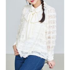 マルチWAYリボン付き フリンジレースブラウス