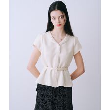 ツイードベルト付半袖ペプラムブラウス【予約】