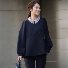 【防シワ・ストレッチ・洗える】襟取り外し可能/ラナンブラウス