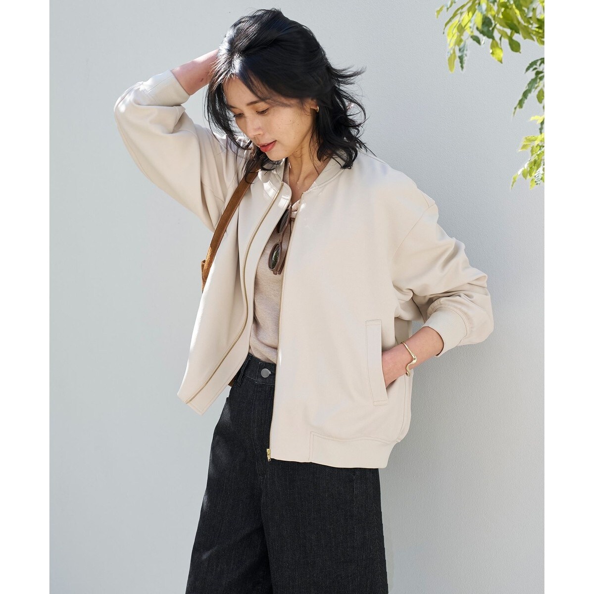 新品未使用　unfilo ストレッチ/洗えるジャージー ブルゾン アイボリー系Ｍ ストレッチ/シワになりにくい/洗える】BEAUTY MOVE ノーカラー