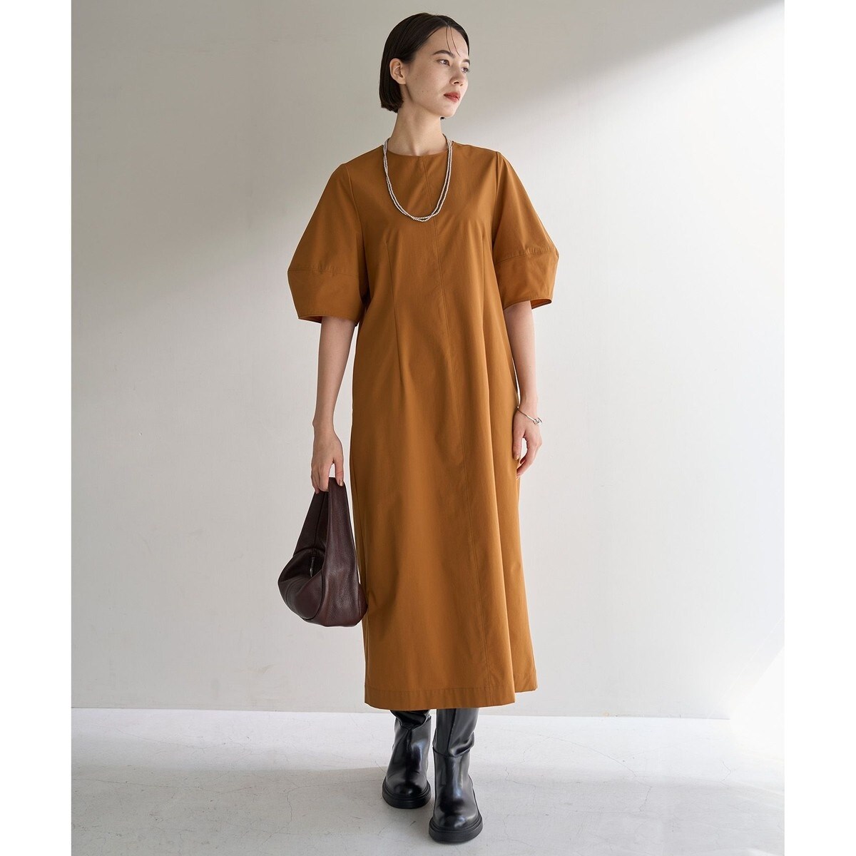 cheese様unfiloFINE MOVEランタンスリーブワンピース L 新品 UNFILO ワンピース 「接触冷感/UVケア/撥水」FINE MOVE ランタン