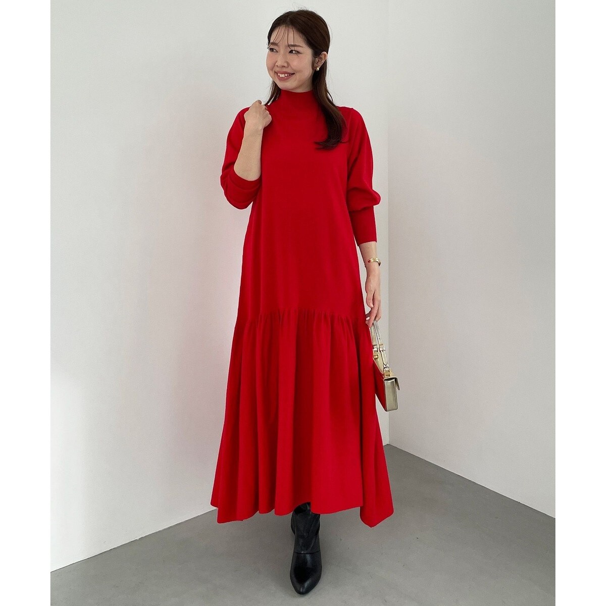 【美品】23区 ニットトータルスリーブレスワンピース 大きいサイズ 46 黒 SLOW/一部店舗限定】ニットトータル スリーブレス ワンピース