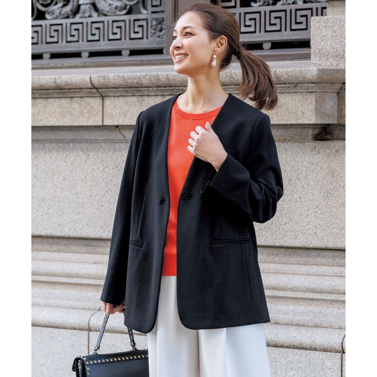 【新品未使用/タグ付】BEAUTY MOVE ノーカラージャケット XL 洗える BEAUTY MOVE ボタン付き ノーカラージャケット | アンフィーロ(UNFILO