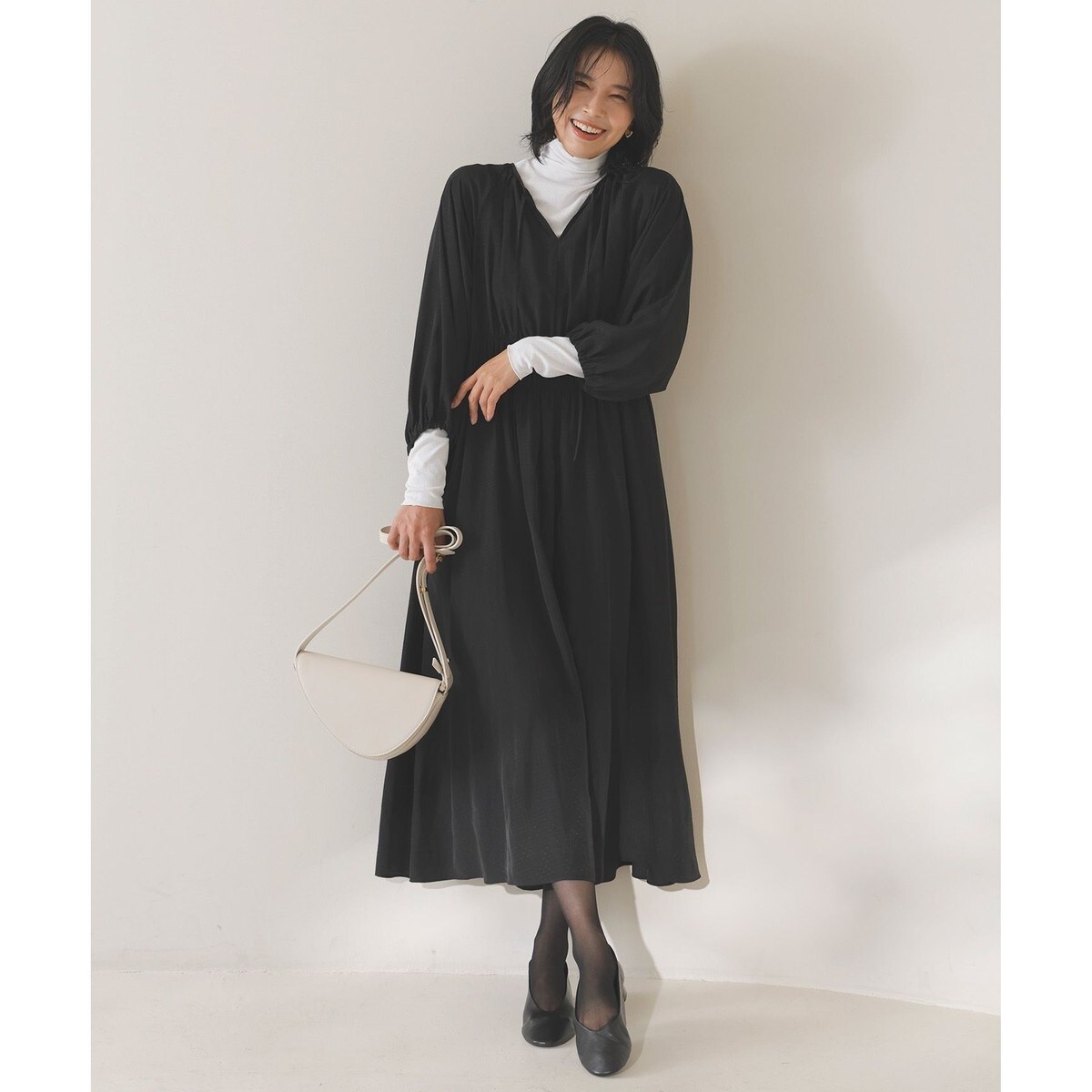 【美品】23区 とろみ  ソフトプレーンテンセルシャツドレスワンピース　ゆったり 洗える△ 23区 ソフトプレーンテンセル シャツワンピース リボン
