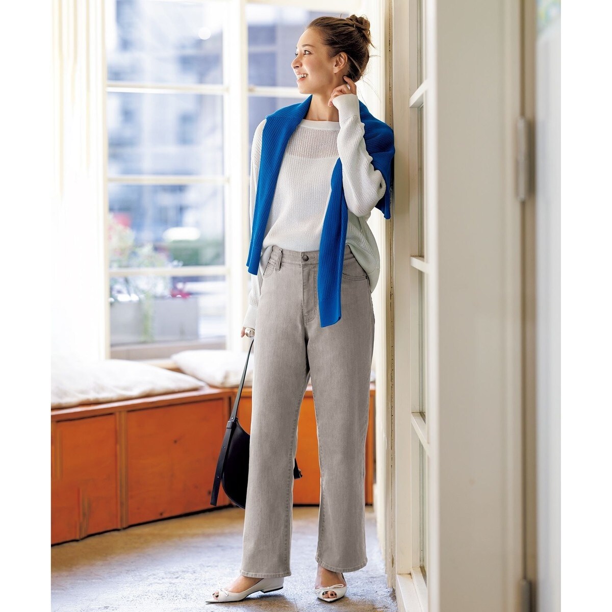 ハイウエスト カーブ デニムパンツ ジーンズ【洗える】 | エルフランク