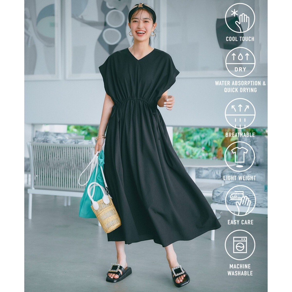 BREEZEMOVEウエストドロストワンピース 吸水速乾/接触冷感】BREEZEMOVE ウエストドロストワンピース