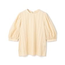 【洗える】ストライプレース 2WAY パフスリーブブラウス