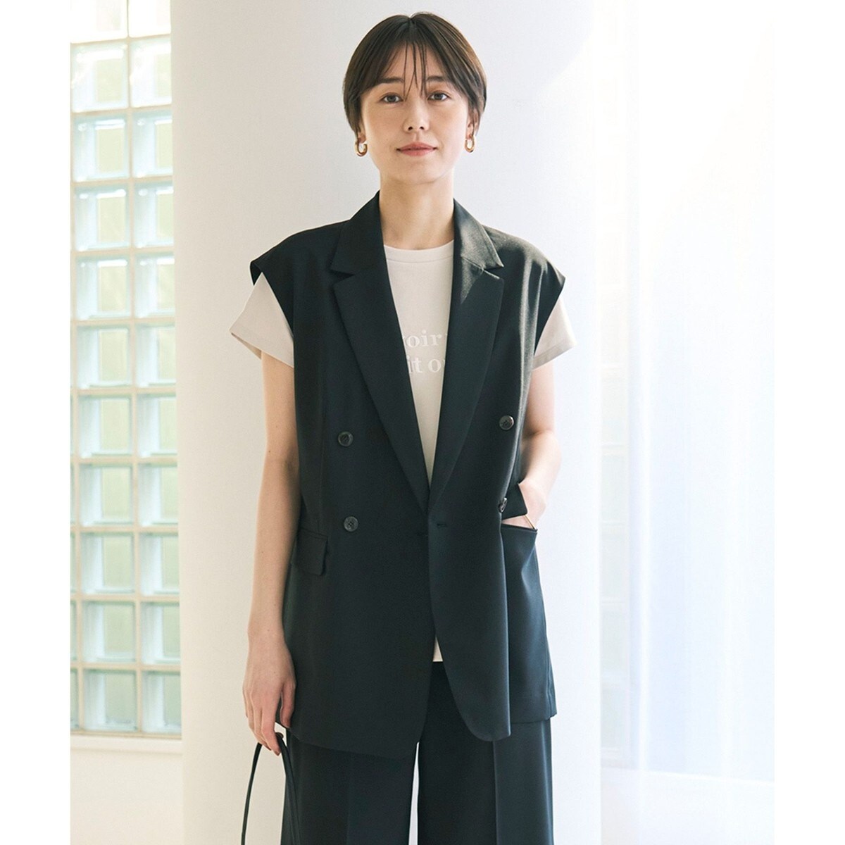 UNFILO ブラック ジレ Sサイズ セットアップ対応】ジョーゼットジャージー ジレ （その他