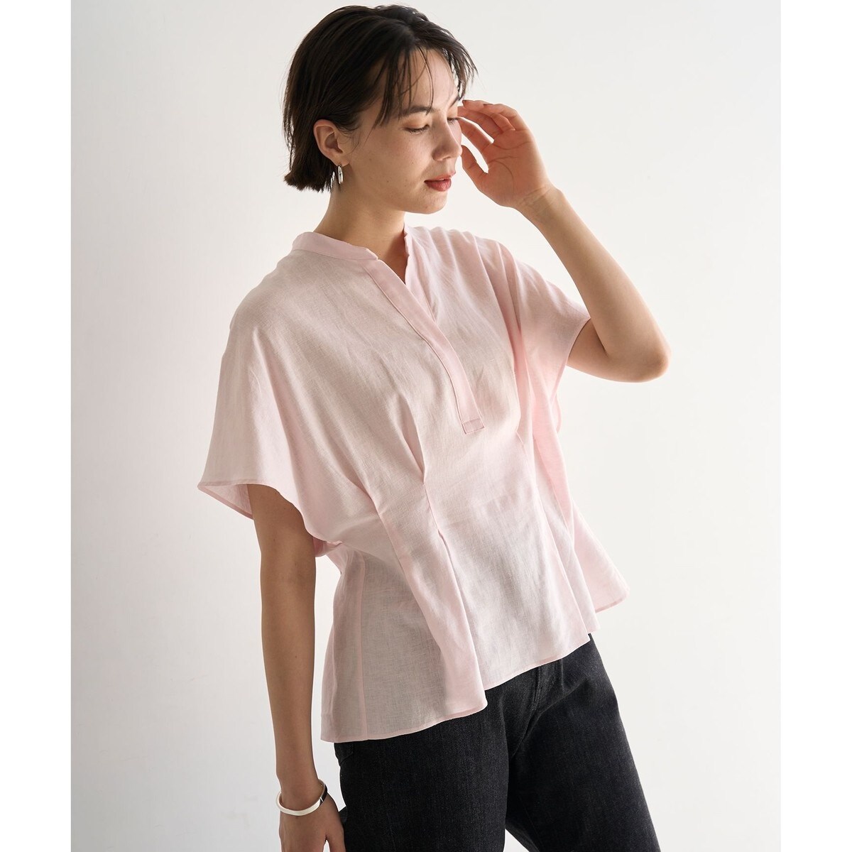 大人気＊自由区 Unfilo アンフィーロ 麻混 コットン ゆったり ワンピース＊大きいサイズ44 洗えるリネンレーヨン タックブラウス | アンフィーロ(UNFILO